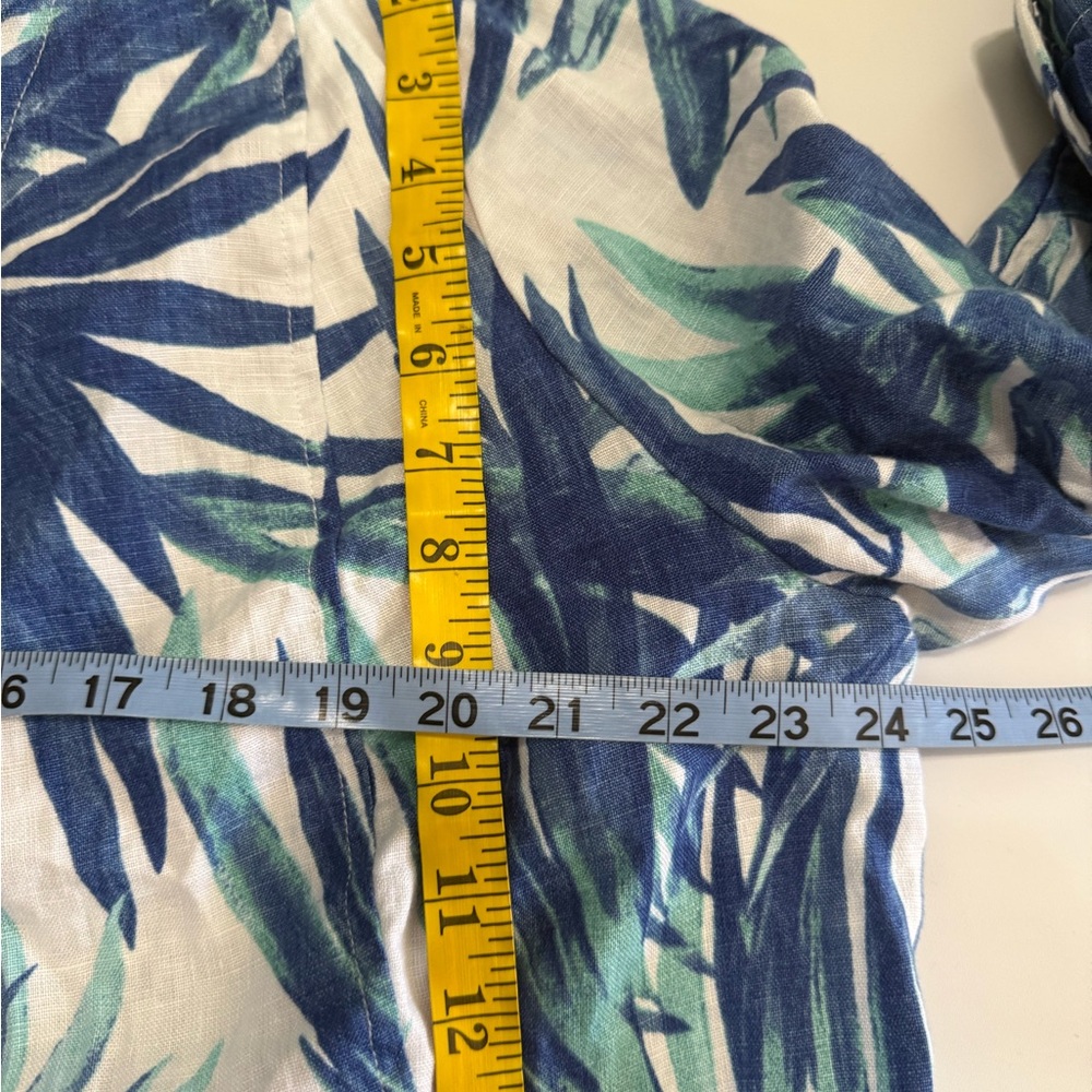 Chico’s Tropical Blue Leaf Print 100% linen open cardigan in size XL (3) - Picture 9 of 13